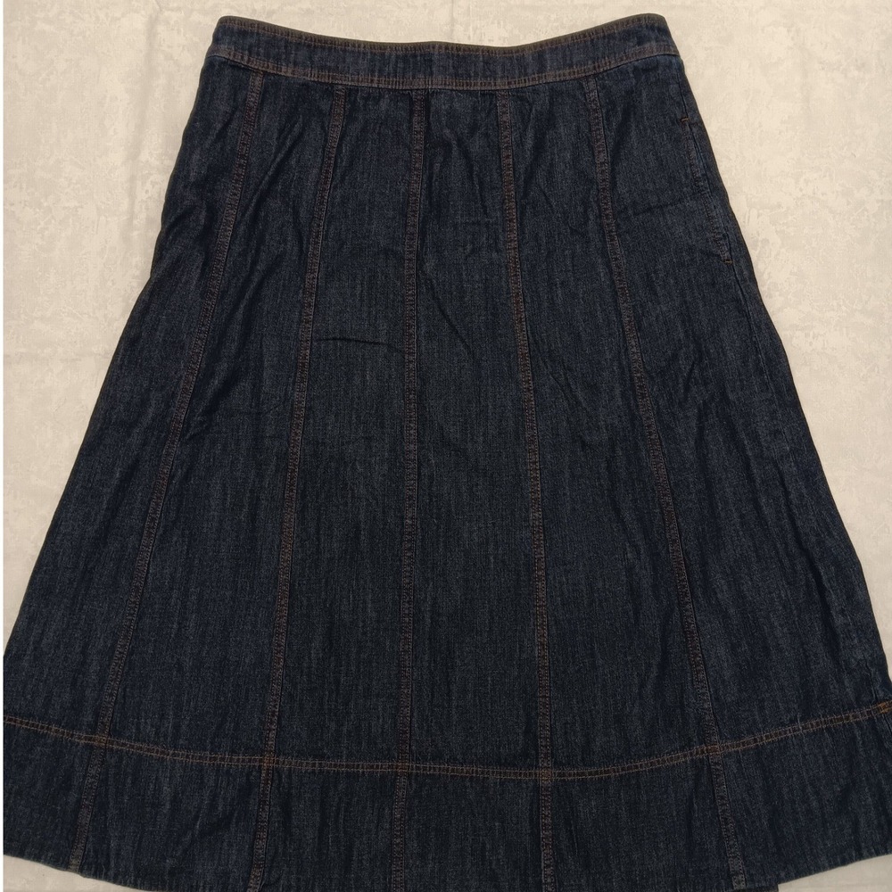Talbots Womens Size 16 Dark Wash Denim A-Line Midi Skirt with Pockets Cotton